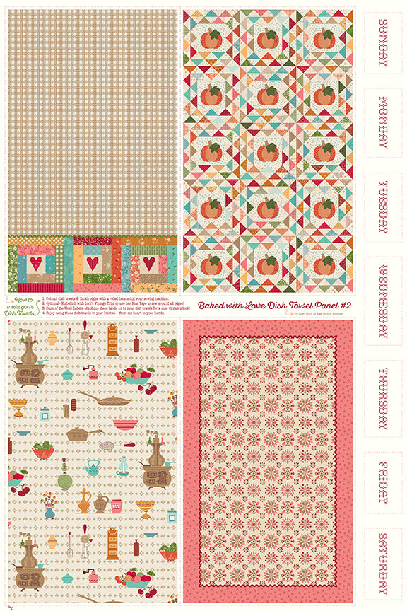 Baked with Love Dish Towel Panel 2 – Lori Holt – Lightweight Canvas