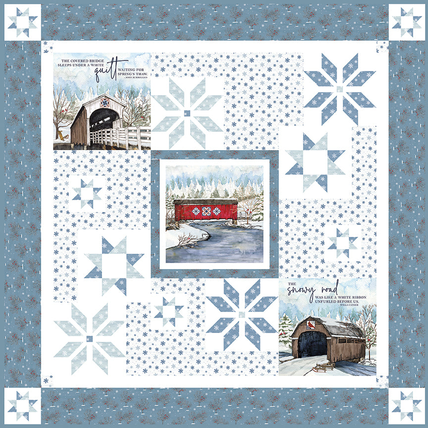 Snowflakes Over Covered Bridges Quilt Kit – Covered Bridges in Winter (Preorder, August 2026)