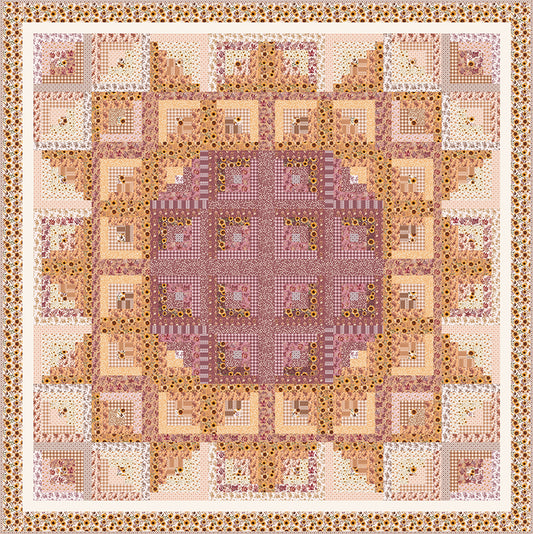 Sunflower in the Cabin Quilt Pattern | Modern Prairie Log Cabin Quilt