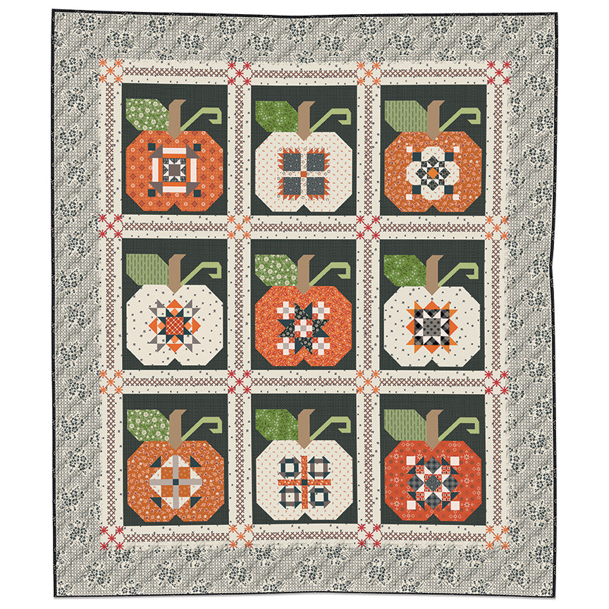 Autumn Pumpkin Seeds Machine Embroidery Quilt USB + Fabric Kit Bundle | 50% Deposit Preorder | April 2027 | Lori Holt Pumpkin & Licorice
