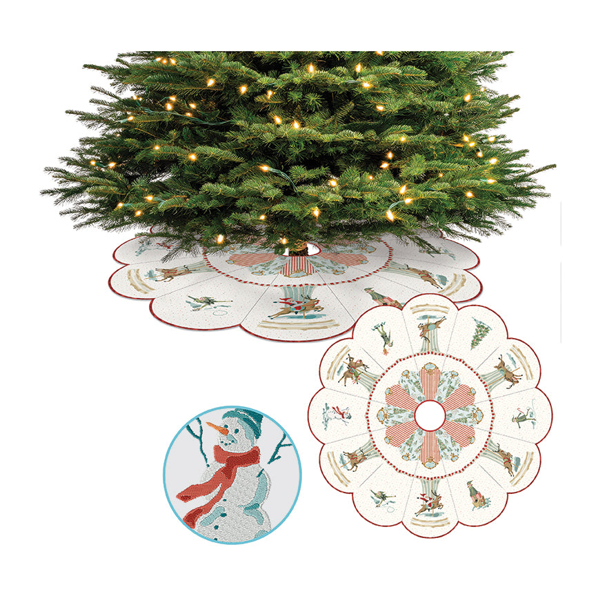 Santa’s Fair Machine Embroidery Tree Skirt Bundle – USB + Complete Fabric Kit | Lisa Audit | 50% Deposit Preorder | May 2027