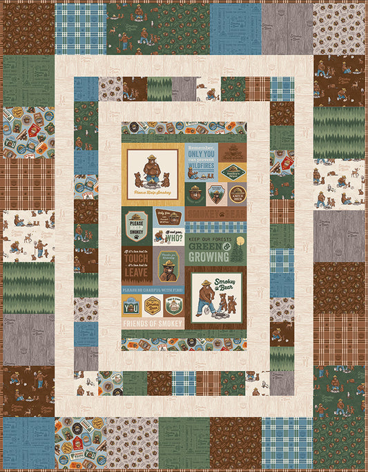 Keep It Green Patchwork Panel Quilt Kit – Smokey Bear | 67" x 86" | 50% Deposit Preorder | May 2027