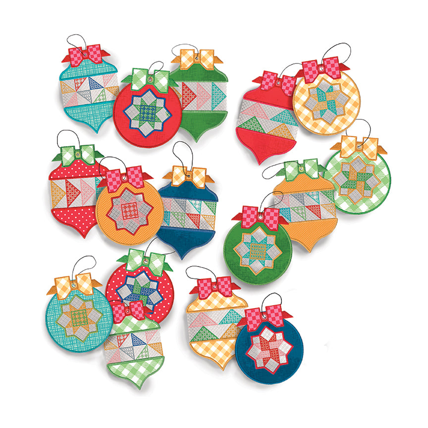 Preorder — Lori Holt Home Town Holiday Patchwork Ornaments Machine Embroidery USB (16 Designs) — Arriving August 2026