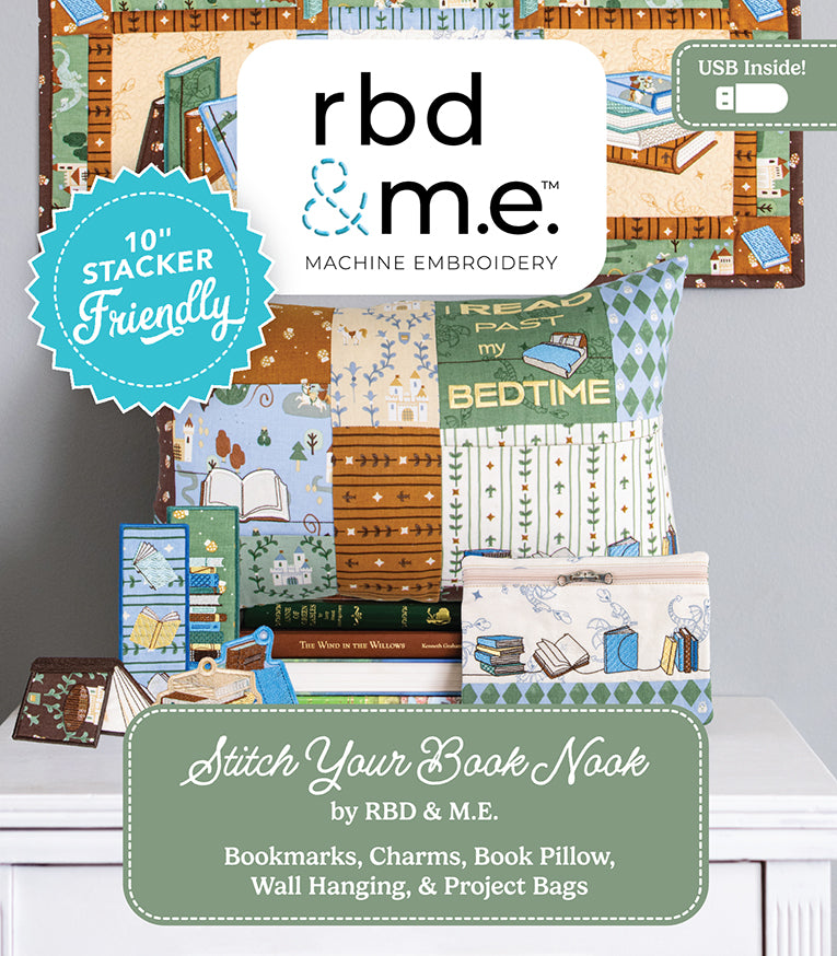 Stitch Your Book Nook USB + 10" Stacker Bundle | Riley Blake Embroidery Set | Faraway Kingdom Fabric