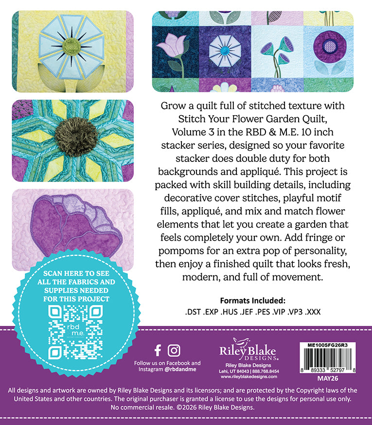 Stitch Your Flower Garden Machine Embroidery Quilt USB & Kipling Gardens 10" Stacker Bundle