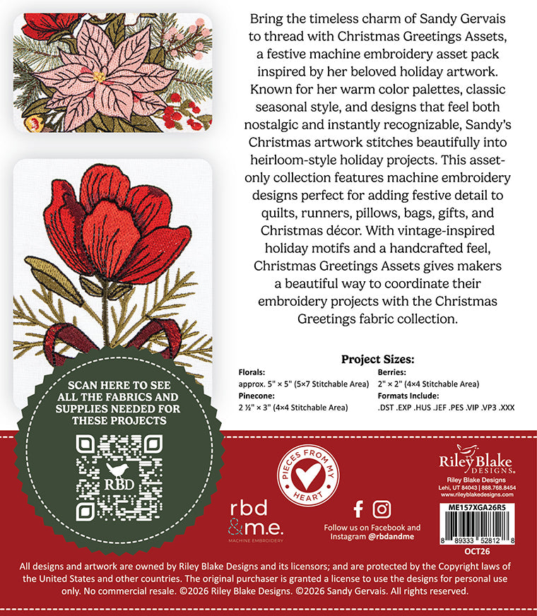 Christmas Greetings Machine Embroidery Assets – Sandy Gervais | 50% Deposit Preorder | October 2026