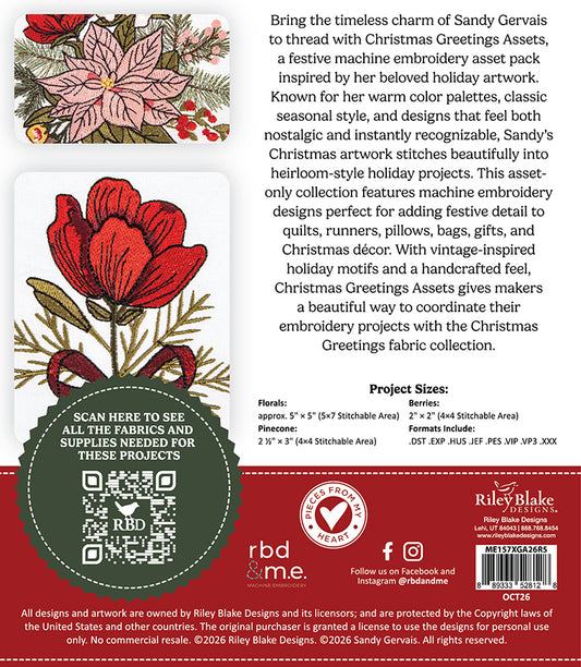Christmas Greetings Machine Embroidery Assets – Sandy Gervais | 50% Deposit Preorder | October 2026