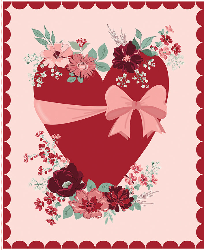 Love You Always Fabric Panel – Bow-Wrapped Heart &amp; Florals (P16877-PANEL) by Sandy Gervais for Riley Blake Designs – 35 ½" x 43"