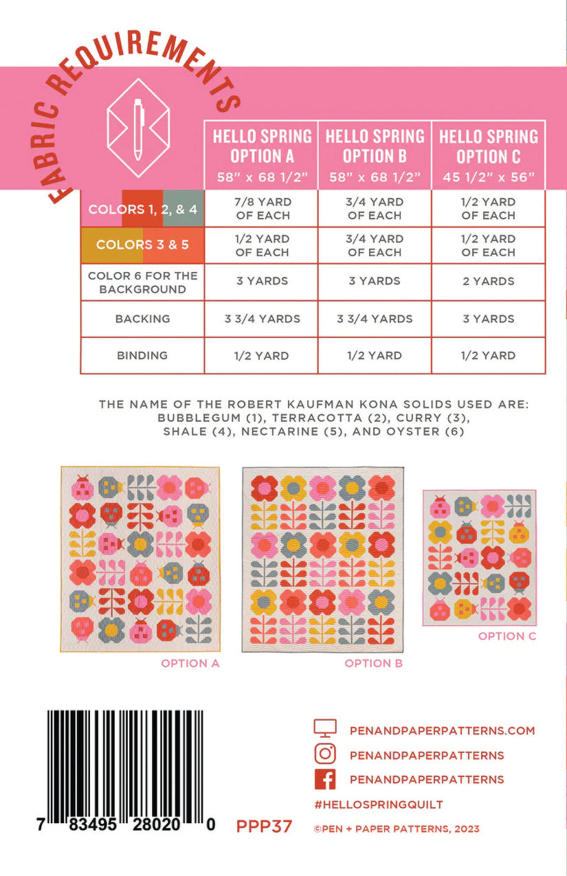 Hello Spring Quilt Pattern – Pen + Paper Patterns – Farmhouse Fabric Shop