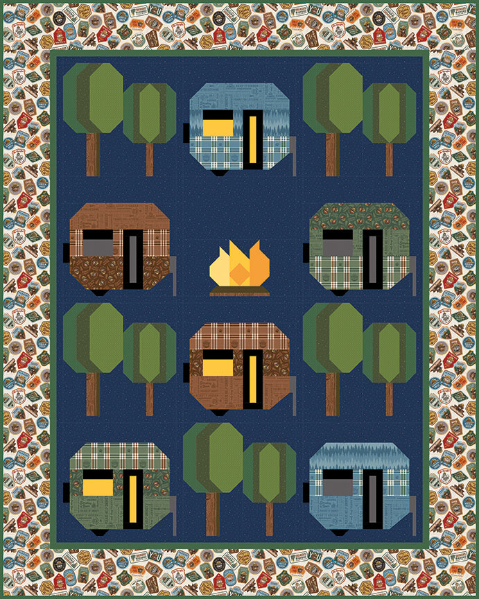 Smokey’s Campground Quilt Kit – Keep It Green Smokey Bear | 71" x 89" | 50% Deposit Preorder | May 2027