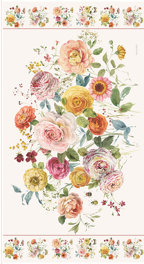Sketchbook Floral Bouquet Panel by Lisa Audit – Preorder Fabric