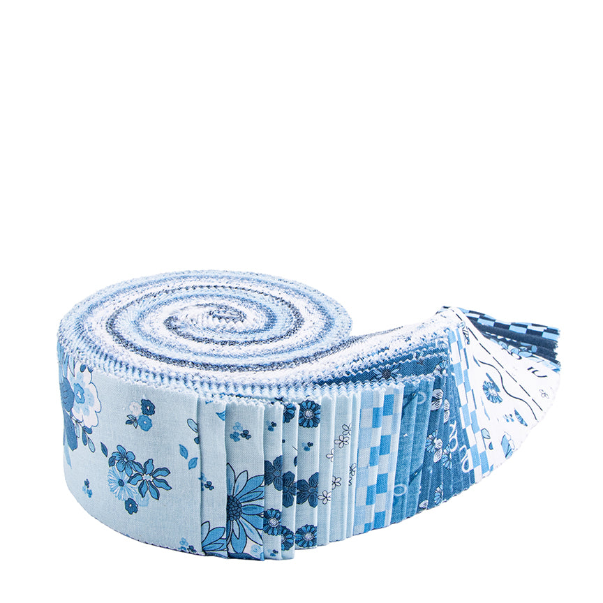 Preorder - Blue Blooms and Threads – 2 1/2" Rolie Polie (40 Strips) | Christopher Thompson | Riley Blake Designs