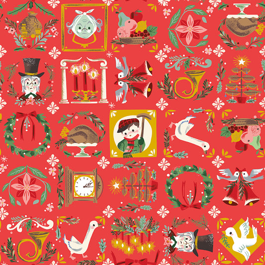 A Dickens' Christmas Quilt Backing Set – Carol Red | 4½ Yards | SC19051-RED |50% Deposit Preorder | May 2027