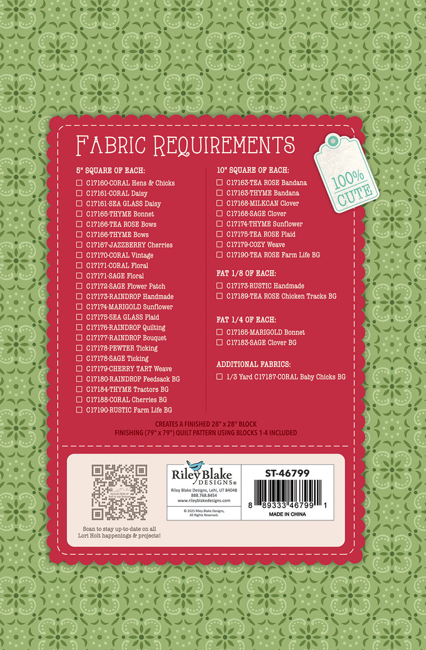 Lori Holt Farmer’s Daughter Quilt Seeds™ Pattern Bundle – 4 Barn Blocks (28" Each)