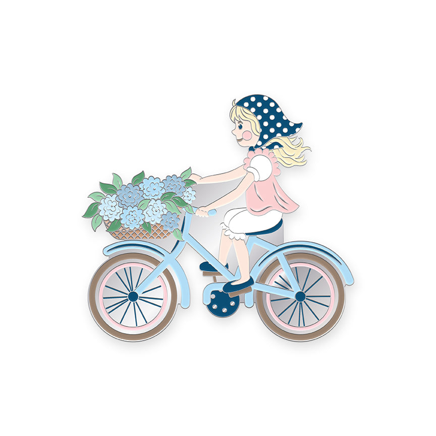 Girl on Bike Needle Minder by Tasha Noel – 50% Deposit March 2027 Preorder