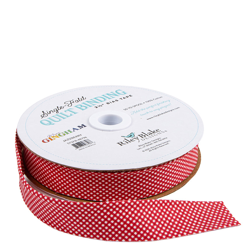 Riley Blake Gingham Jazzberry Single-Fold Binding – Sold by the Yard | 2 ½"