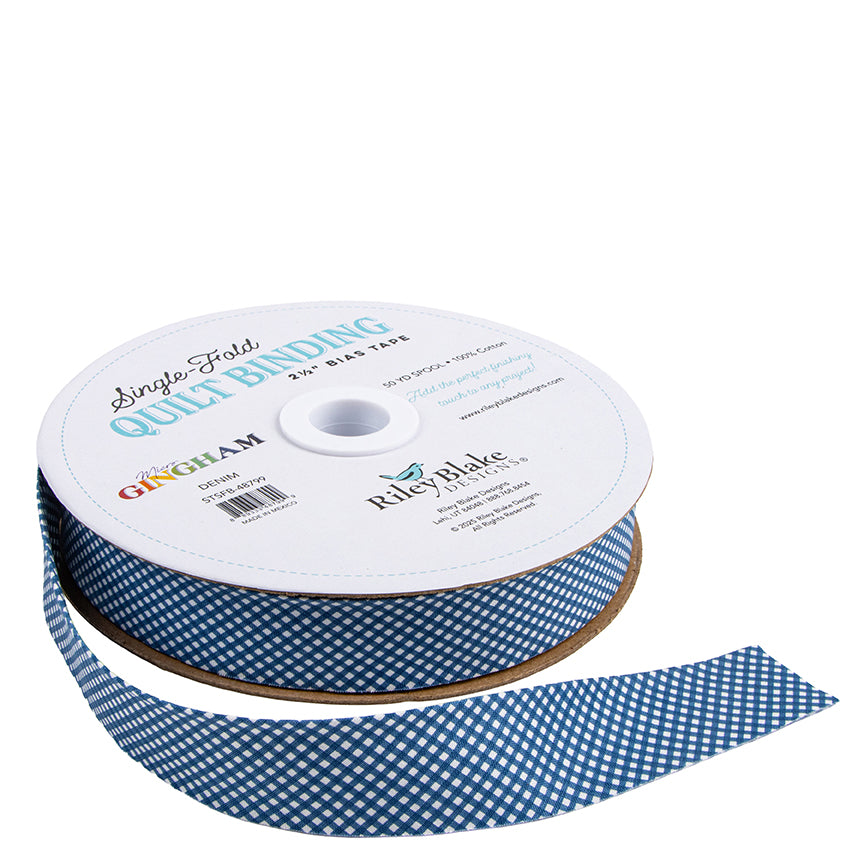 Riley Blake Micro Gingham Denim Single-Fold Binding – Sold by the Yard | 2 ½"