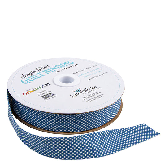 Riley Blake Micro Gingham Denim Single-Fold Binding – Sold by the Yard | 2 ½"