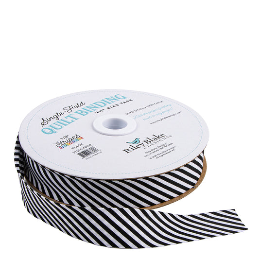 Riley Blake Black Stripe Single-Fold Binding – Sold by the Yard | 2 ½"