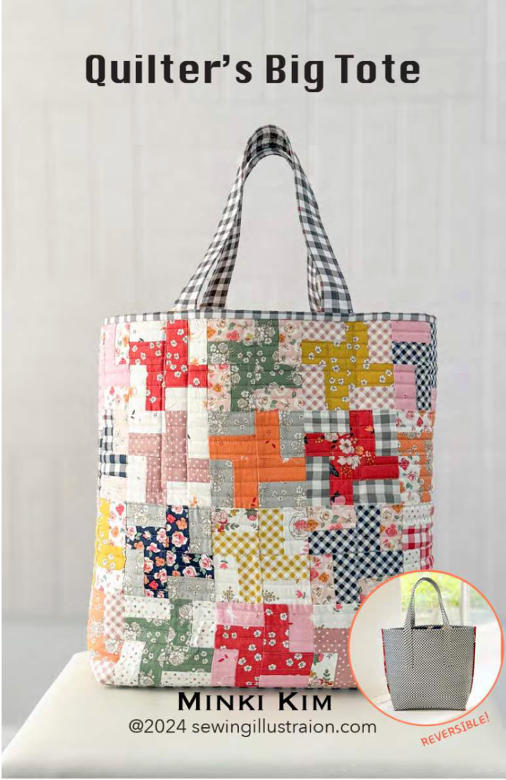 The Quilter’s Big Tote Bag Pattern – Minki Kim – Sewing Illustration – P178-SIBP6 – Reversible Tote Sewing Pattern