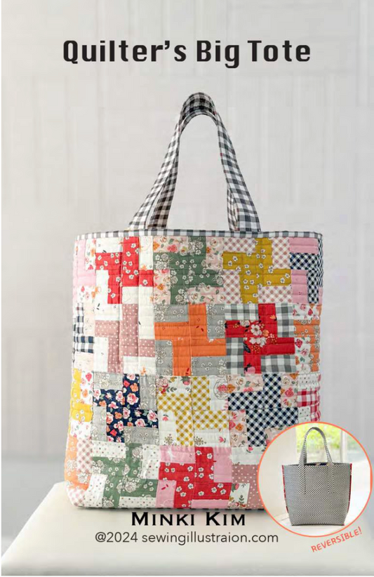 The Quilter’s Big Tote Bag Pattern – Minki Kim – Sewing Illustration – P178-SIBP6 – Reversible Tote Sewing Pattern