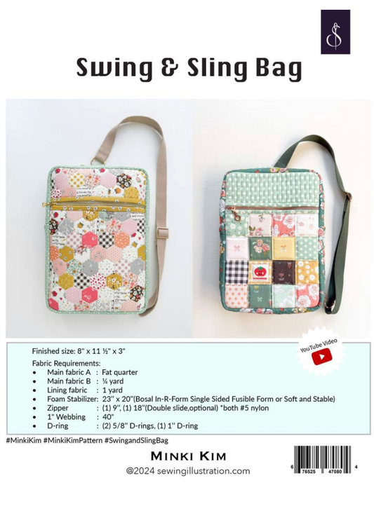 Swing & Sling Bag Pattern – Minki Kim – Sewing Illustration – Crossbody Bag Sewing Pattern – P178-SIBP1