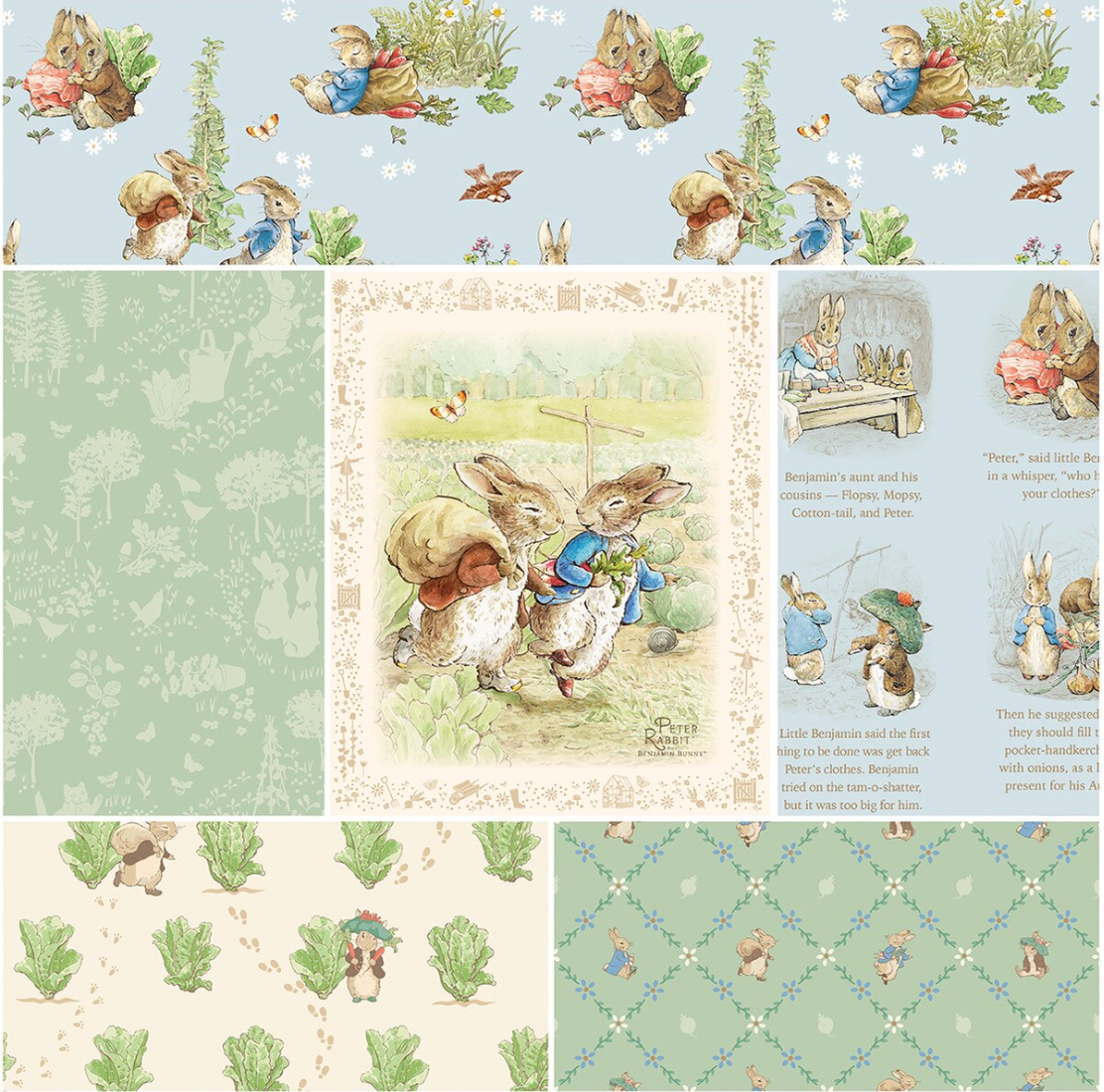 Peter Rabbit™ & Benjamin Bunny™ 1-Yard Precut Bundle – Riley Blake Designs – Blue Colorway – 5 Yards + Panel