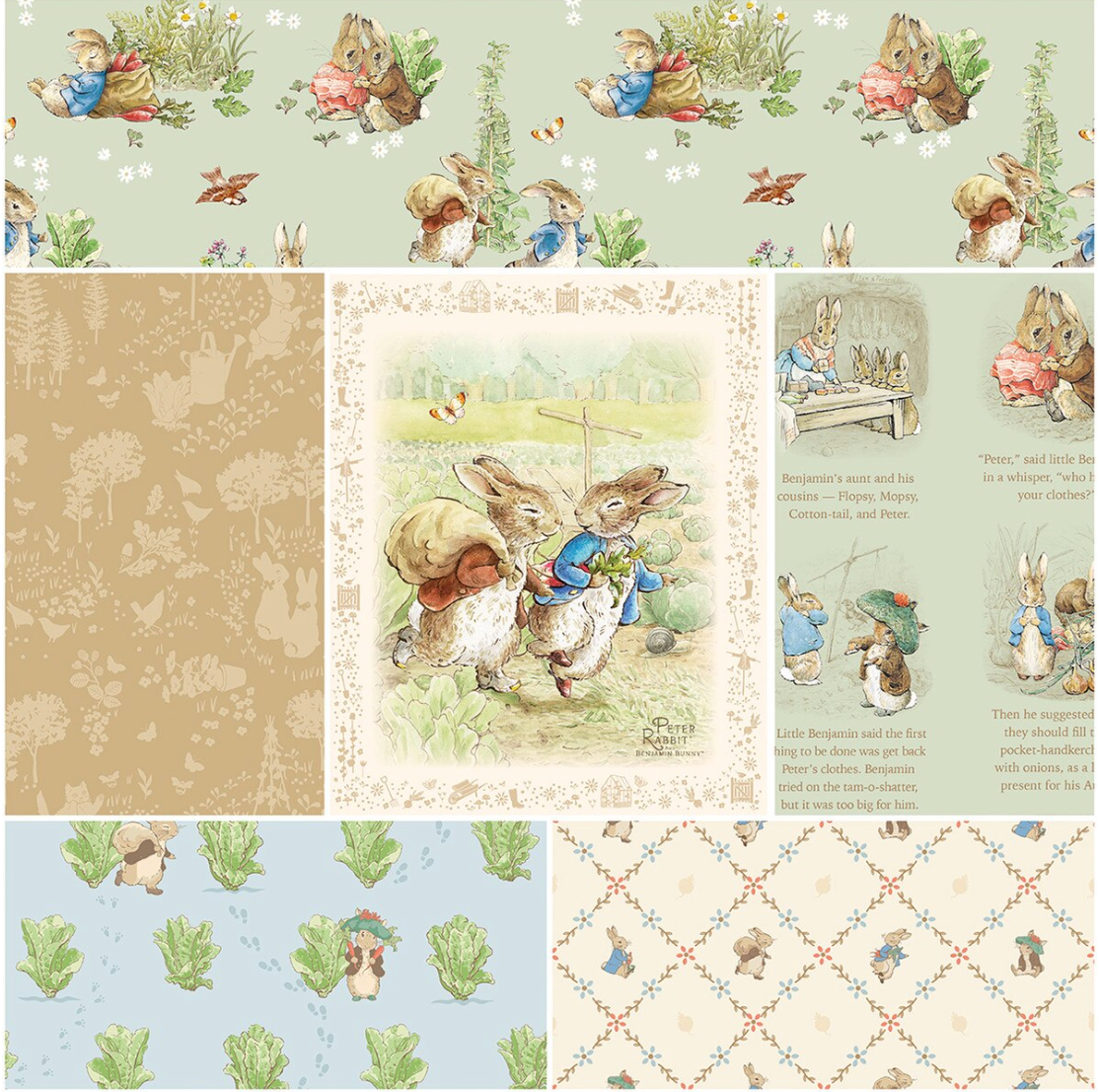 Peter Rabbit™ & Benjamin Bunny™ 1-Yard Precut Bundle – Riley Blake Designs – Green Colorway – 5 Yards + Panel