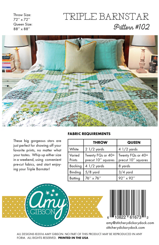 Triple Barn Star Quilt Pattern by Amy Gibson | Star Quilt Pattern