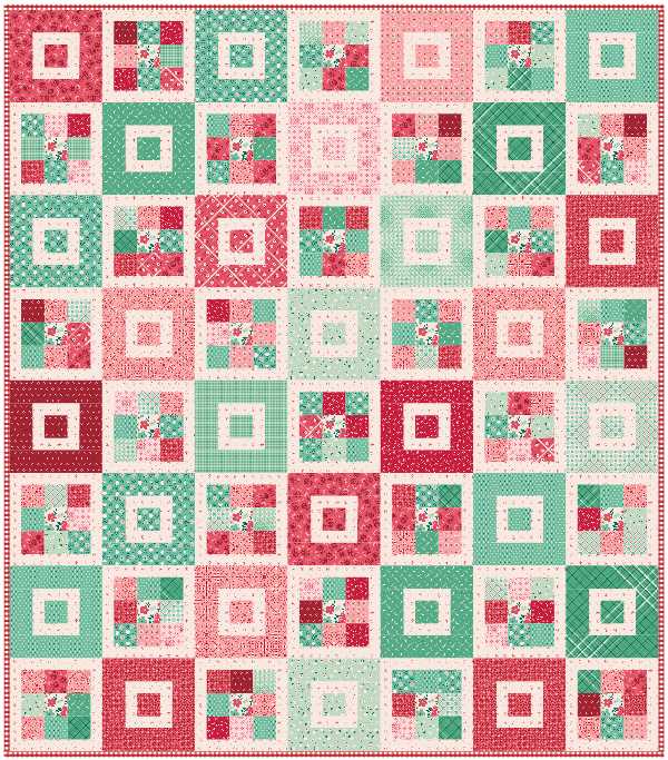 PREORDER – Shortcake Quilt Kit in Berry & Sage with Binding + Backing Option – Lori Holt (Throw Size 56" x 64")