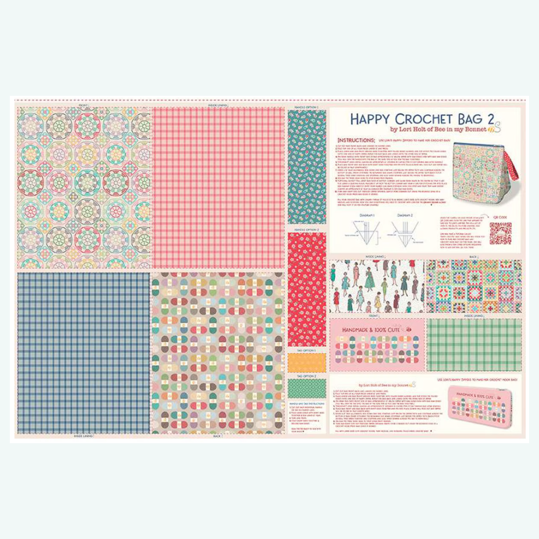 Chunky Thread Home Decor Panel | Happy Crochet Bag &amp; Crochet Hook Bag | Lori Holt | Bee in My Bonnet | HD15325-PANEL