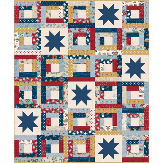 Spunky Quilt Kit – Independence Collection – 50" x 60" Lap Quilt – A Bright Corner Pattern – Riley Blake Designs – Patriotic Quilt Kit