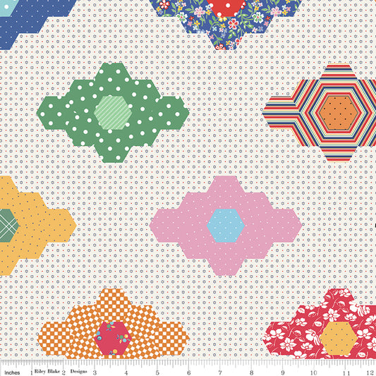 Simple Pleasures 108” Wide Quilt Back Fabric – English Paper Pieced Floral – American Jane for Riley Blake – 100% Cotton – Extra Wide Backing