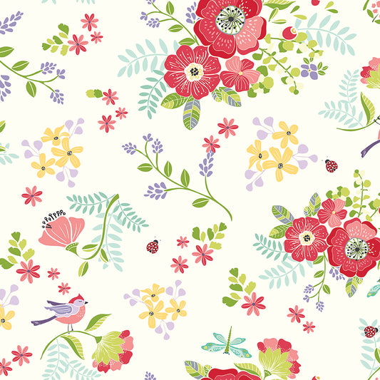 Awakening – Cream Floral Clusters Wide Back | Cherry Guidry | Riley Blake Designs | 107"/108" Quilt Backing (WB17109-CREAM)