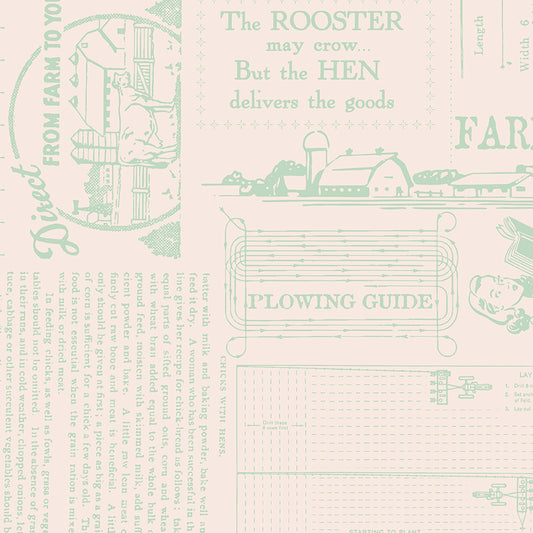 Farmer’s Daughter Wide Back – Farming Ads Text in Sage (WB17193-SAGE) by Lori Holt – 107"/108" Quilting Cotton