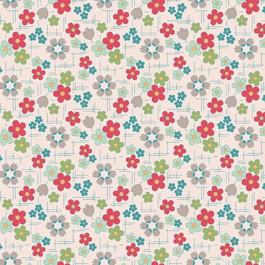 Farmer’s Daughter Wide Back – Blossoms and Crosshatching in Raindrop (WB17198-RAINDROP) by Lori Holt – 107"/108" Quilting Cotton