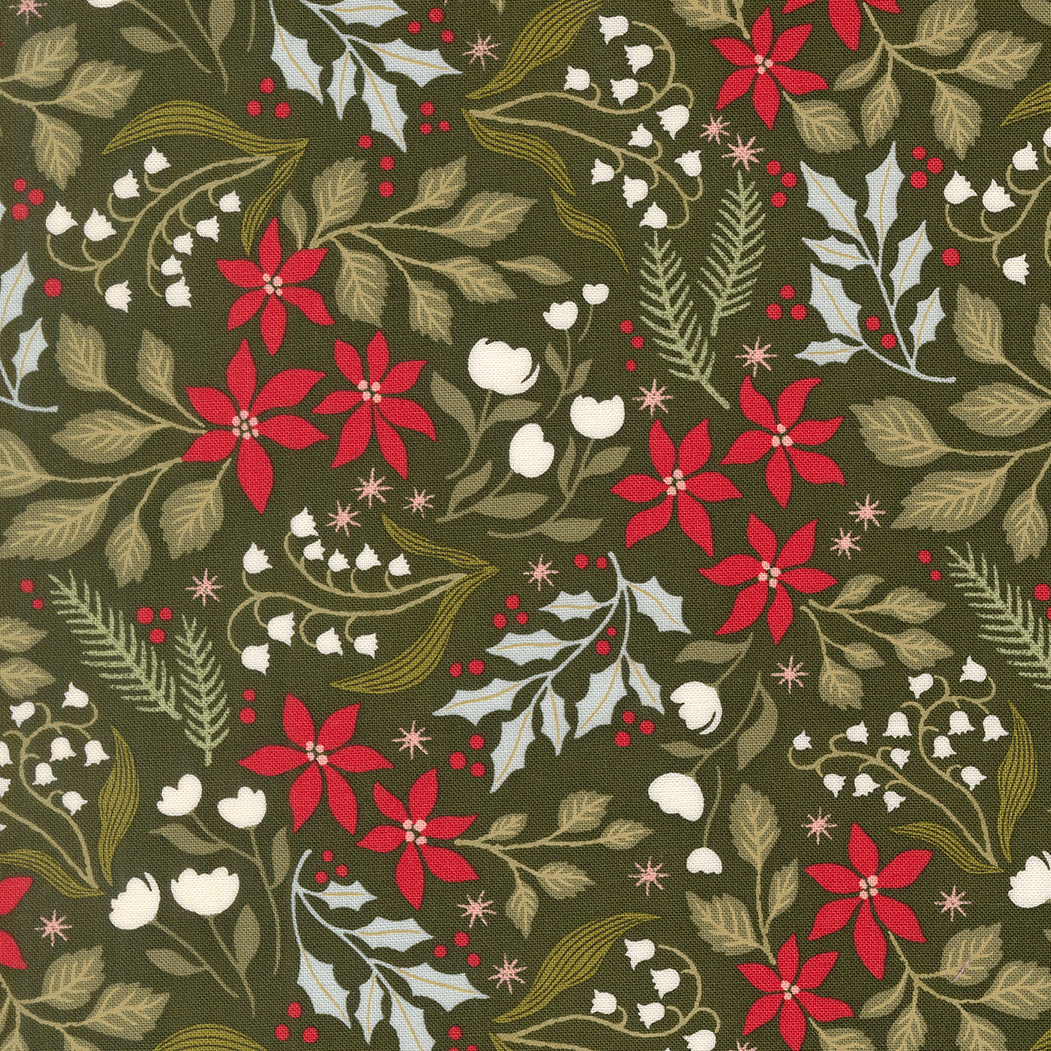 Lella Boutique Peppermint Cocoa Dark Green Floral – Moda 5281 15 (By the Yard)