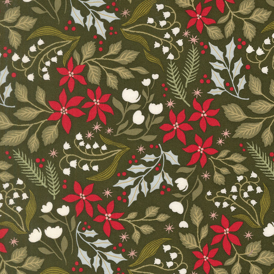 Lella Boutique Peppermint Cocoa Dark Green Floral – Moda 5281 15 (By the Yard)